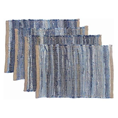 Chardin home Eco Friendly Denim/Jute Placemats (Set of 4), Size: 14''x19''. Rustic, Farmhouse, Boho Heavy Table mats Made with upcycled Denim and Natural Jute. Cover