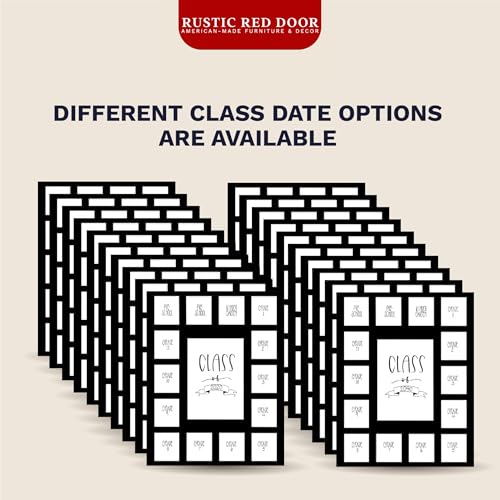 Image of Rustic Red Door Co. School Years Reclaimed Wood Picture Frame with Mat - 11x14 Wooden Framed 15 Photo Collage Mat Pre-School & Kindergarten to 12th Grade High School Graduation (Class of 2024, Black)