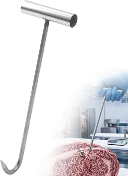 1 Pack Meat Hook, Stainless Steel T Hooks, 11.8 Inch T Handle Meat Boning Hook, T Shaped Butcher Hooks for Kitchen Butcher Shop Restaurant BBQ Tool, High Temperature Quenching, Silvery High Strength