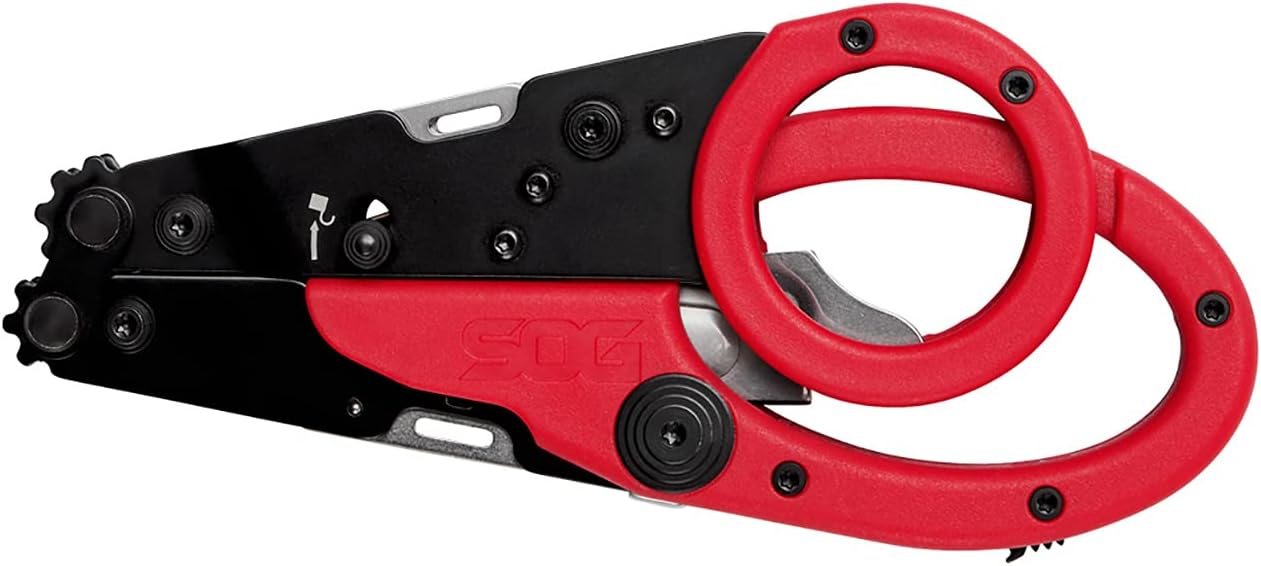 SOG ParaShears Lightweight Backcountry Stainless Steel Multi-Tool, 11 Tools Compound Leverage Technology, Red