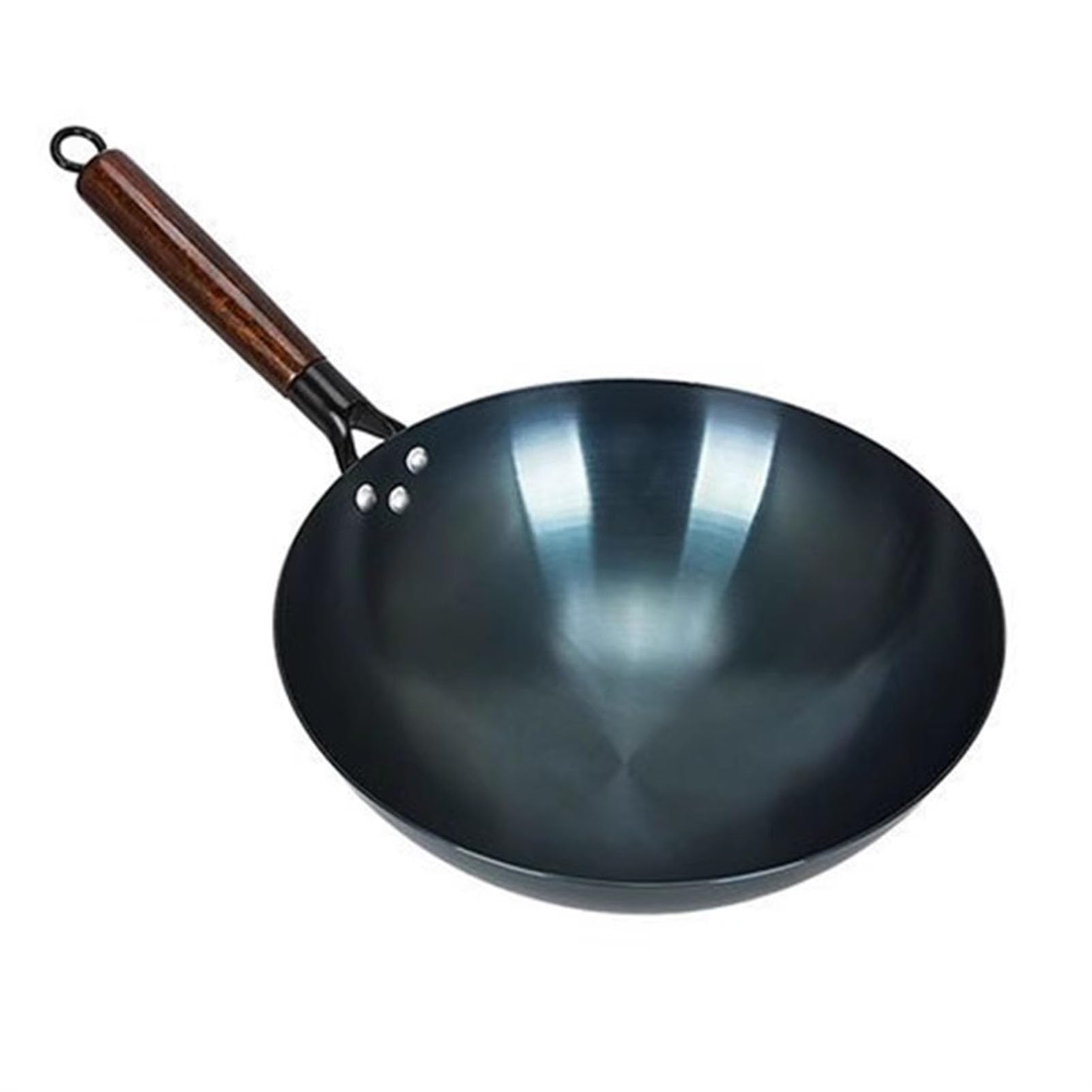 SIXRUN Padella Wok in Ferro, Wok Antiaderente con Manico Singolo con Fondo Tondo Cinese Tradizionale in Ferro Raffinato per Ampia Applicazione per Ristoranti Domestici (38 cm)