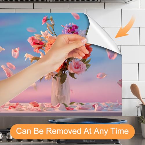 Image of Floral Vase Pastel Petals Backsplash Peel and Stick, 35.4x23.6 in