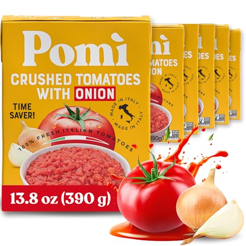 Pomì Crushed Tomatoes with Onion 13.8oz (Pack of 12) - Creamy, Velvety Italian Tomato Sauce No Salt Added, No Additives or Preservatives - BPA free Tomato Crushed - Made from 100% Fresh Italian Tomatoes