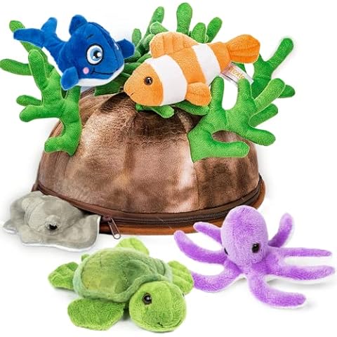 Prextex Plush Sea Animal Set with Coral Reef Cover