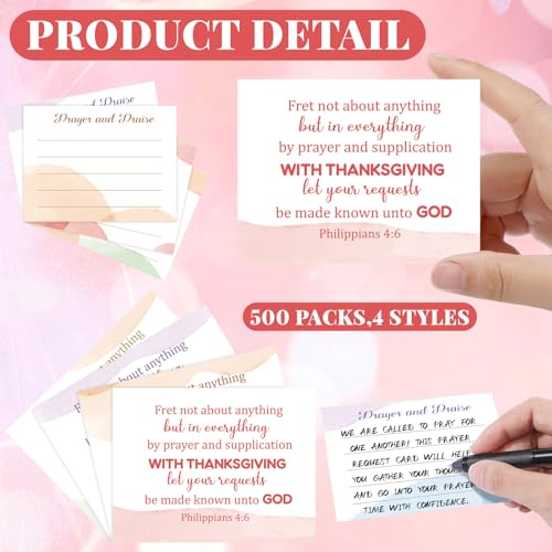 Moinchore 500 Pcs Prayer Request Cards 3x4 Inch Christian Bible Verse Prayer and Praise Cards with Inspirational Scripture Religious Baptism Church Lent Gifts for Easter Mother\'s Day, Philippians 4:6