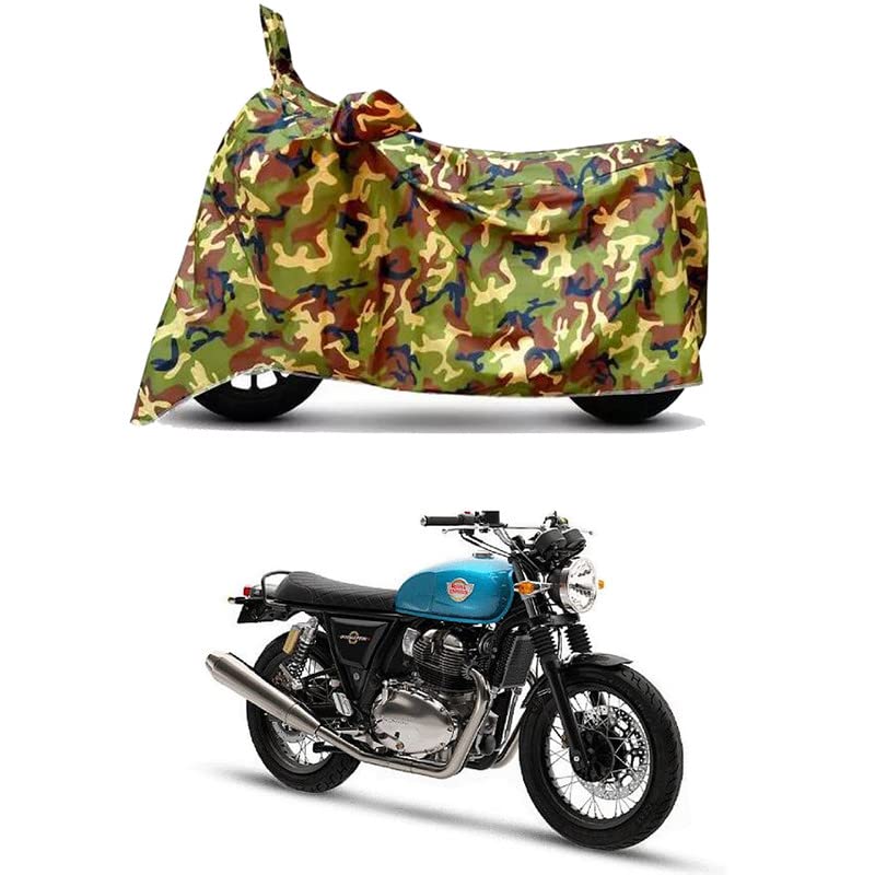 Image of Waterproof 100% PVC Coated Bike Scooty Two Wheeler Body Cover Compatible For Royal Enfie Interceptor 650 Drag /UV-Ray /Heat Protection /Birds Dropping /Scratchproof /Dust proof[6X6 Jungle Print]