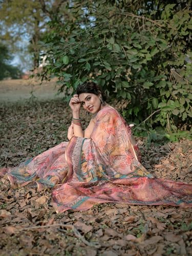 Image of MIRCHI FASHION Saree for Woman Organza Floral Printed | Lightweight Elegant Traditional Sari with Matching Blouse Piece