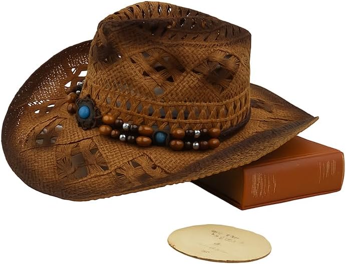 Straw Cowboy Hat for Men & Women - UV Protection, Adjustable, Lightweight, All-Season Western Hat with Removable Band
