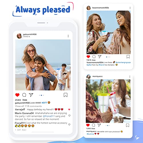 Meoky Color Changing Cups With Lids And Straws - 6 Pack 24Oz Reusable Plastic Tumblers For Kids And Adults, Confetti Color Changing Cups For Iced Coffee, Party, Pool #TOP3