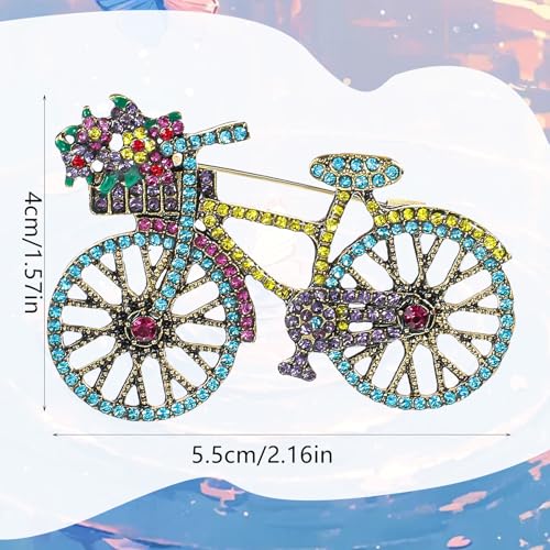 Image of Dimeho Crystal Bicycles Brooch Pin, Rhinestone Bicycle Lapel Brooch Pins for Women Men Retro Classic Bike Brooches Pins Creative Bicycles Jewelry Accessories Gifts for Clothes Bags Hat Decoration