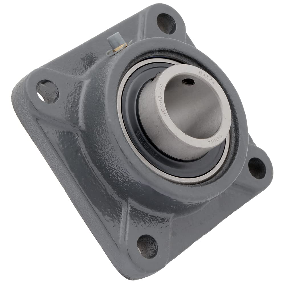 [2-Pack] UCFS208-24 - 4-Bolt Flange-Mount Ball Bearing Unit, Insert Bearing UC208-24, Cast Iron Housing FS208, Bore Shaft 1-1/2 in (38.1 mm), Set Screw Locking, 5-1/8 in (130.17 mm) Flange Length
