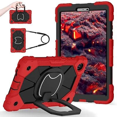 Shockproof Case for Lenovo Tab One 8.7 inch 2025 / Tab K9 (TB305FU), Heavy-Duty Protective Cover with Rotating Kickstand, Foldable Handle, Shoulder Strap, Pen Holder Full Cover Protection(Vermelho)