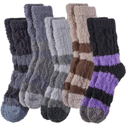 Image of DYW Fuzzy Socks for Women Fluffy Winter Warm Slipper Soft Cozy Home Sleeping Socks 5 Pairs