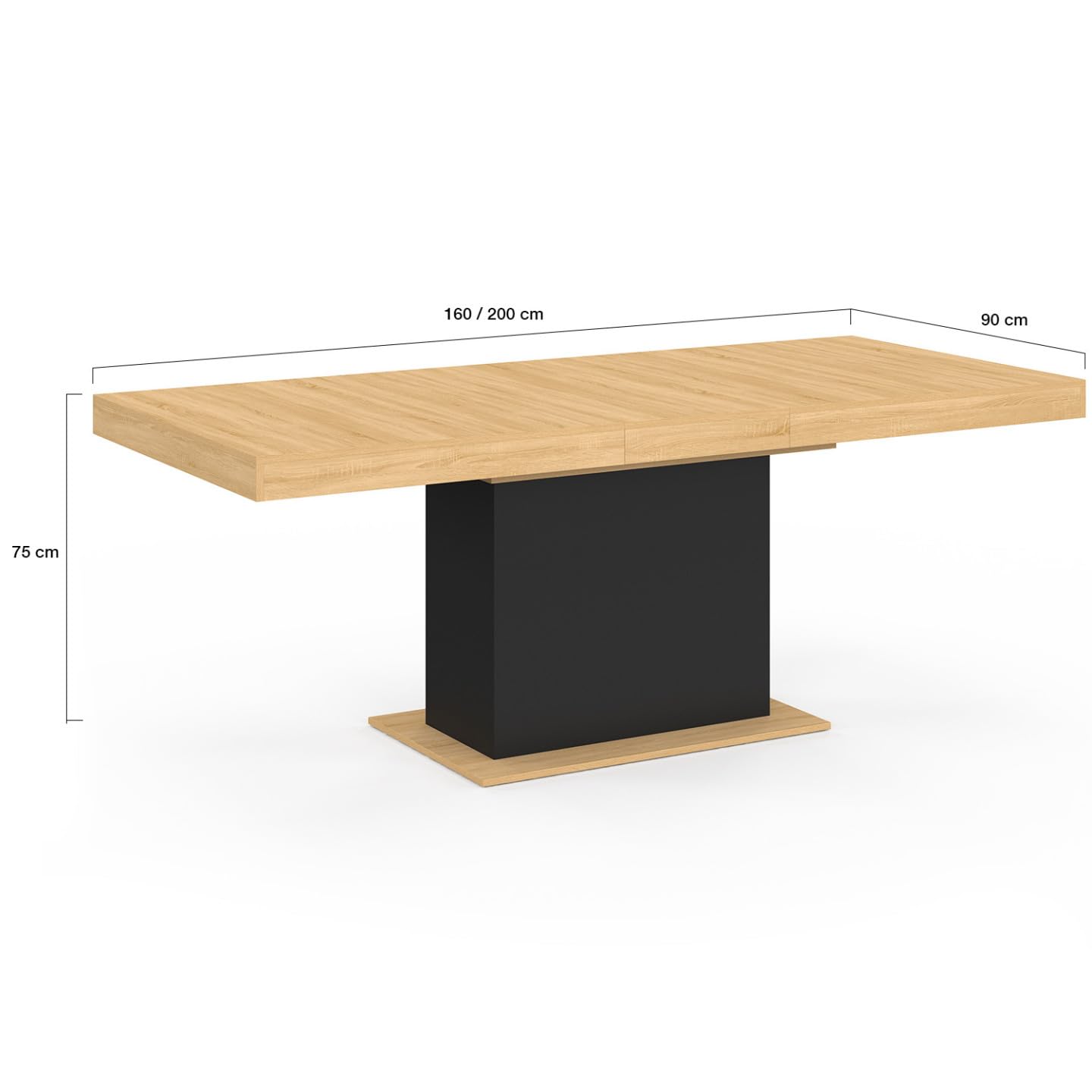 IDMarket - Table à Manger Extensible Rectangle Eden 6-10 Personnes Bois et Noir 160-200 cm