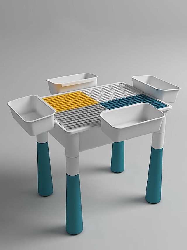 Set Tavolo + 2 Sedie Per Bambini Con 163 Mattoncini - Multifunzione Per Cameretta E Asilo - Foto 9