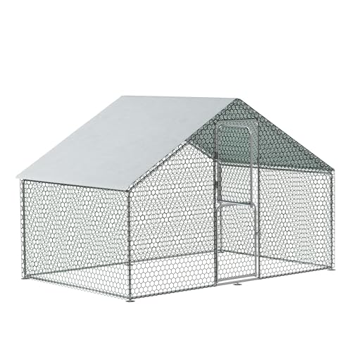 Metal Chicken Coop with Upgrade Wire Mesh Chicken Run for 10 Chickens Walk-in Poultry Cage,Chicken Pen with Water-Resident and Anti-UV Cover,Duck Rabbit Goat House Outdoor