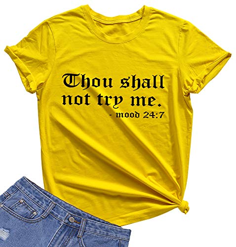 MIMOORN Women Letter Print T Shirt Short Sleeve Cute Graphic Tees Tops Yellow Large