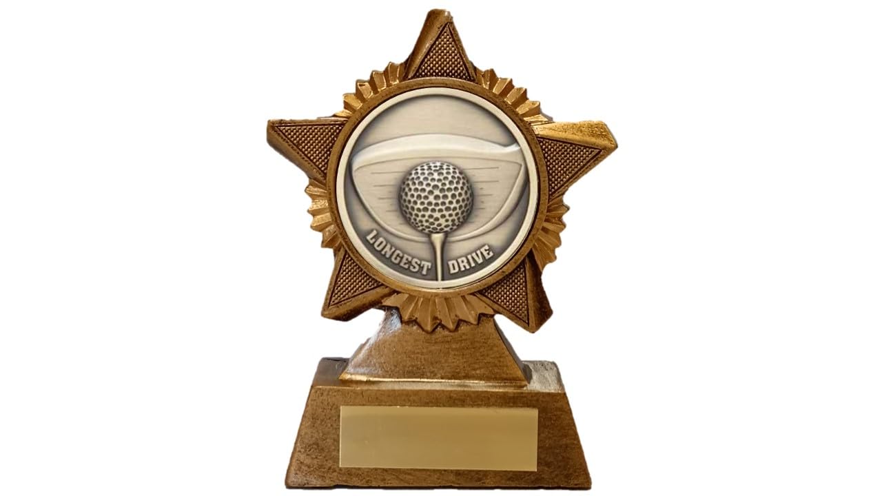 Troshow Antique Gold Longest Drive Golf Trophy Award Premier Star 120Mm Heavy Resin Free Engraving -Troshow1-Ag-Trd