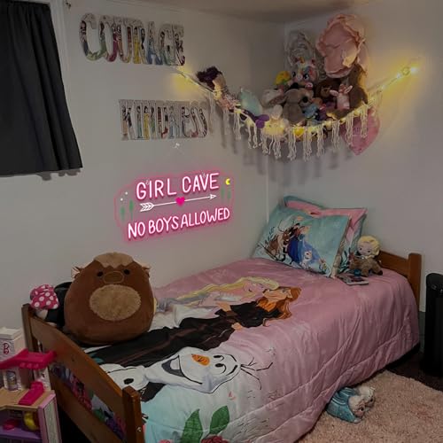 Image of Women Lounge Neon Sign Girl Cave No Boys Allowed Led Light Pink Neon Signs For Wall Decor Bar Light Up For Teen Dorm Y2K Home Decoration Girls Party Gifts