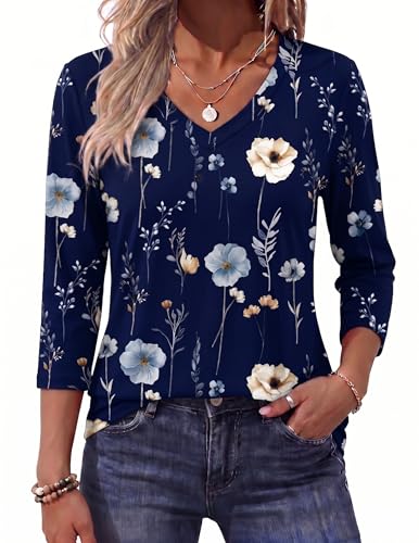 Image of Zeagoo Womens Blouse Casual 3 /4 Length Sleeve V Neck Basic T-Shirts Spring Summer Cute Tunic Tops Business Work Tees