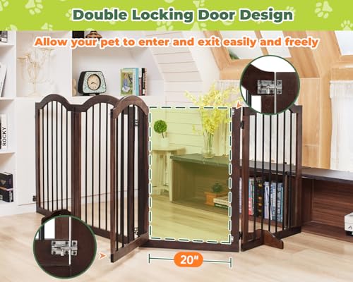 PrimeZone 96" Wide Dog Gate with Door 30" Tall 4-Panel Pet Gate Indoor | Solid Acacia Wooden Freestanding Puppy Gates, Foldable Dog Fence for Doorways, Stairs, Support Feet Included, Brown - Image 7