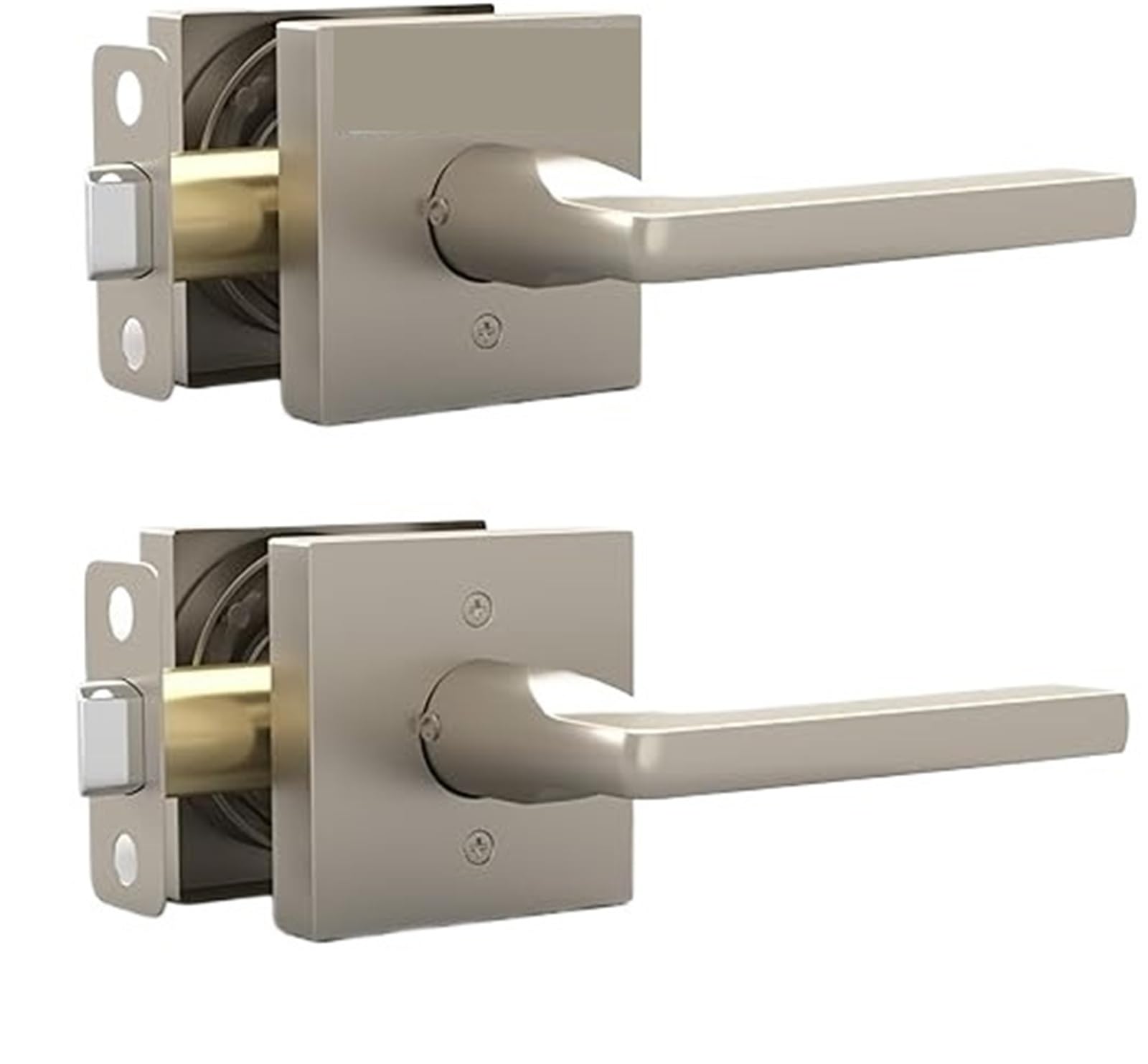 Kexcftg One Color Heavy Duty Reversible Brushed Nickel Door Handles - Privacy For Bed & Bath, 2 Pack