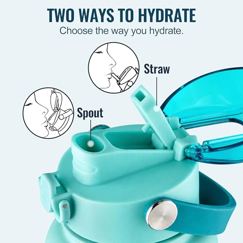 Image of OLDLEY 32oz Insulated Water Bottle with 2-in-1 Straw & Chug Lid, Leakproof Stainless Steel Bottle, Double Wall Vacuum Insulated Water Bottle for Sports, Gym, Travel, Teal Ombre