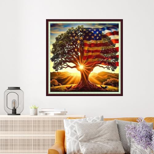 Image of Dooxvey Cross Stitch Kits for Adults Beginners,Full Range of Cross-Stitch Stamped Kits Needlepoint Kits for Beginners Embroidery Kits 11CT Cross Stitch Patterns-National Flag Trees 18x18 inch