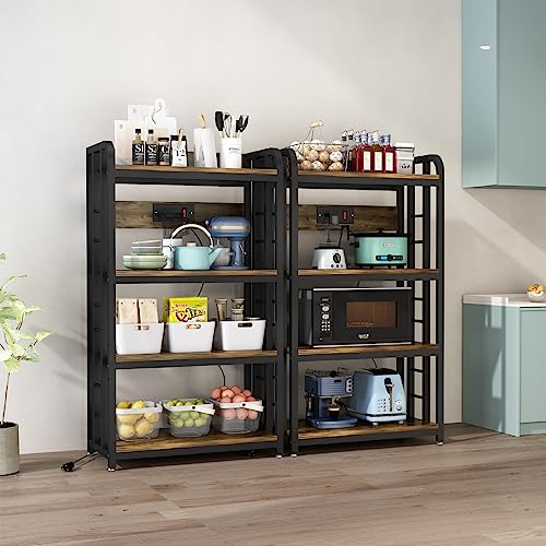 SIREDEEP Bakers Rack with Power Outlet ,4-Tier Kitchen Baker's Rack,Microwave Stand with Storage Suitable for Kitchen, Living Room, Dinning Room,Coffee Bar(Rustic Brown) - Image 4