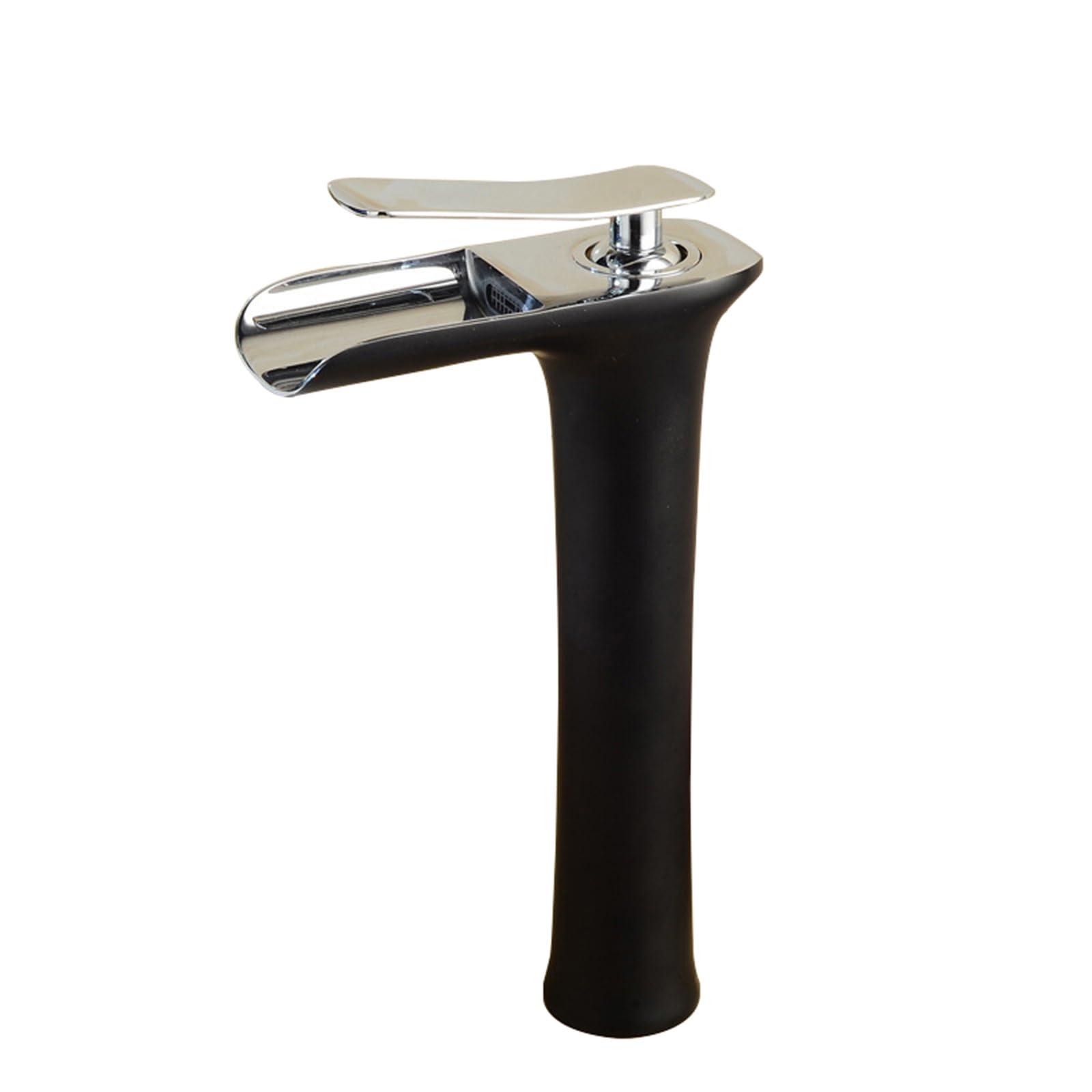 Mitigeur de lavabo cascade noir et chrome pour salle de bain moderne