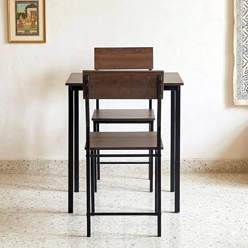 Image of Dining Table Set of 2, 2 Seater Dining Table with Chairs, Engineered Wood Top & Metal Frame, Compact Space Saving Dining Table for Home & Kitchen (Dark Maple- DIY)