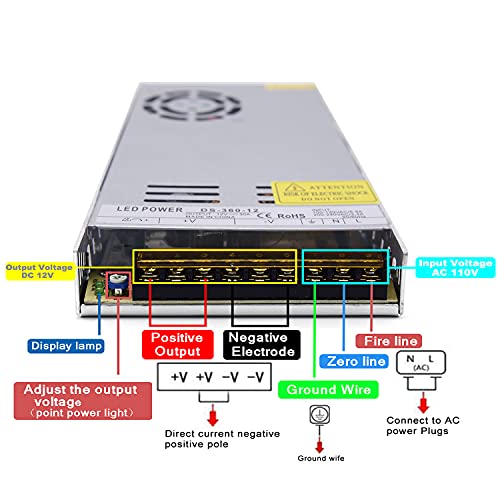 Eagwell New Version Dc 12V 30A Power Supply 360W Universal Regulated Switching Ac To Dc Converter Ac110V/220V (Smps) Transformer Driver Adapter For Led Strip Light, Cctv Camera Security System, Radio #TOP4
