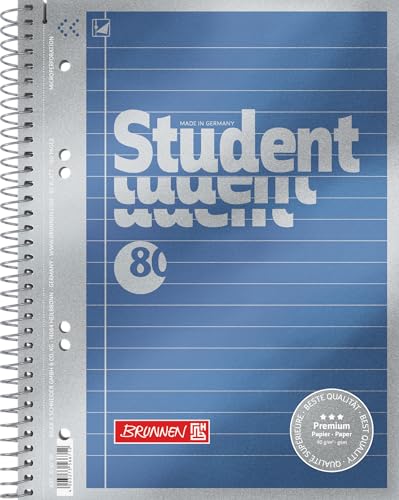 BRUNNEN Collegeblock Premium Student | A5, Lineatur 4, 80 Blatt, blau