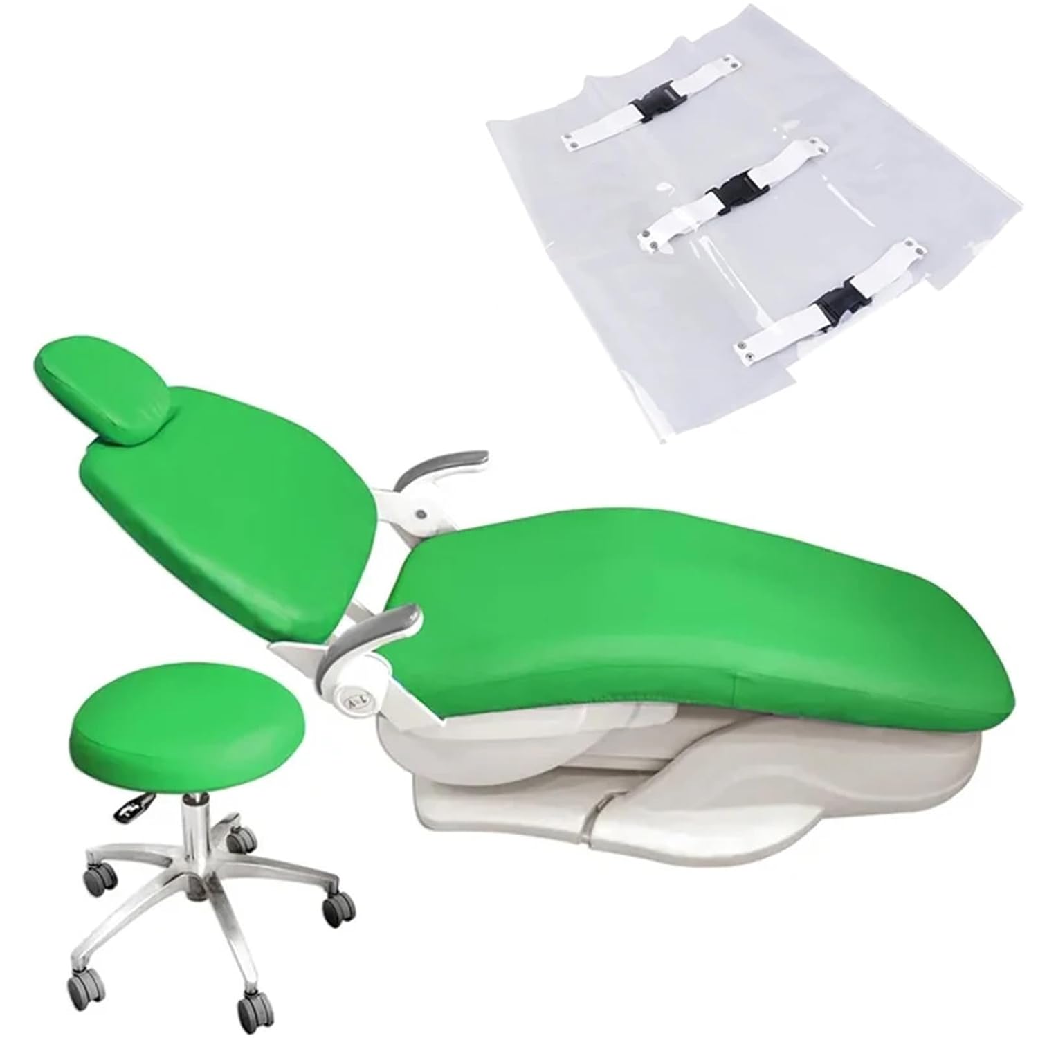 Dental Chair Cover Dental Chair Cover with Foot Pads Seat Unit PU Leather Elastic Waterproof Protective Cushion(Green)
