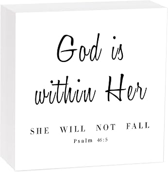 God is within Her Bible Verse Wooden Box Sign, Jesus Decor For Home Office Table Desk And Wall, Inspirational Gifts For Friends Family