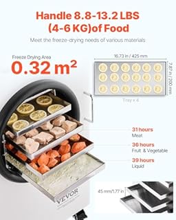 VEVOR Vacuum Freeze Dryer Machine, 8.8-13.2 LBS/Batch Food Freeze Drying Machine with 4-Layer Trays, Vacuum Pump, Adjustable Timer and Temperature Control, for Fruits Vegetables Meat, White
