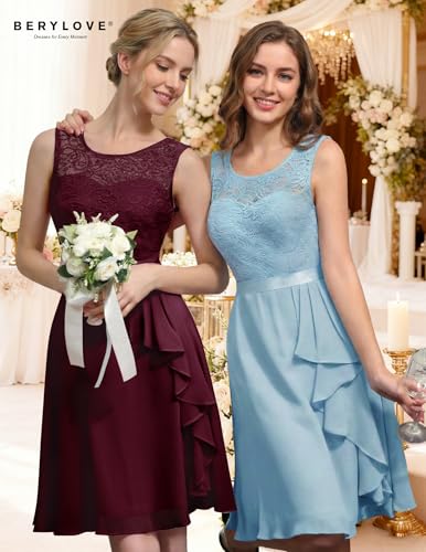 Image of BeryLove Womens Boat Neck A Line Sleeveless Lace Formal Homecoming Dress | Short Dress With Ruffle Hem, Sparkly Design Ideal For Wedding Guest,Bridesmaid Cocktail Prom & Evening Party Events