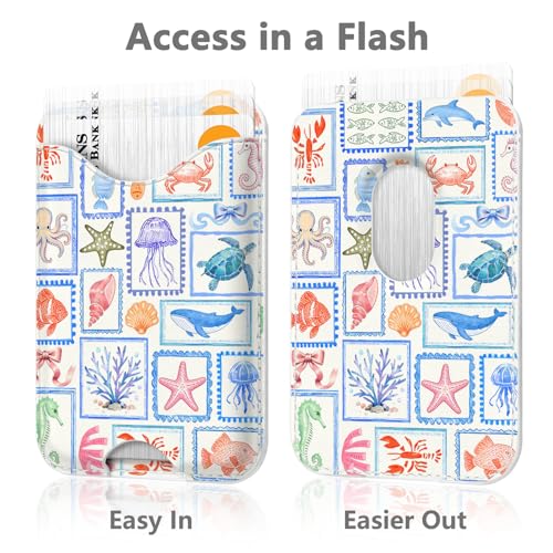 Image of Tropical Stamps Magnetic Wallet Compatible with Magsafe Wallets for iPhone 17 /16 /15 /14 /13 /12 Series Pro Max Plus CPhone Sea Animals Card Holder Fit 3 Cards for Women Lether Ocean Postcard