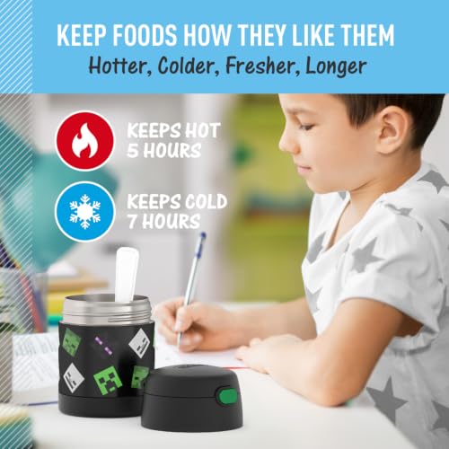 Image of THERMOS FUNTAINER Insulated Food Jar - 10 Ounce - Kid Friendly Food Jar with Foldable Spoon, Minecraft