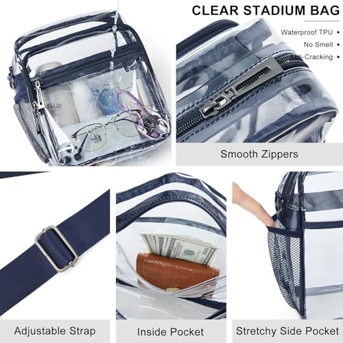 Image of LATMAP Clear Bag for Stadium Events 12x6x12 Clear Purse with 3-Zipper Pockets Crossbody Handbag Tote for Concerts Sports