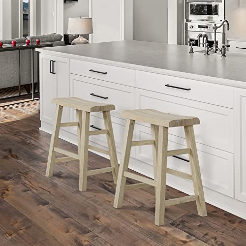 eHemco Heavy-Duty Solid Wood Saddle Seat Kitchen Counter Height Barstools, 24 Inches, Unfinished, Set of 2