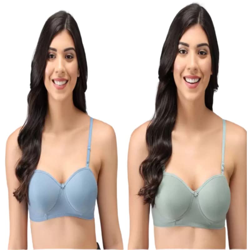 Image of Women's Cotton Lightly Padded Non-Wired T-Shirt Bra Pack of 2 (Reg HC-P2 Multicolor 30)