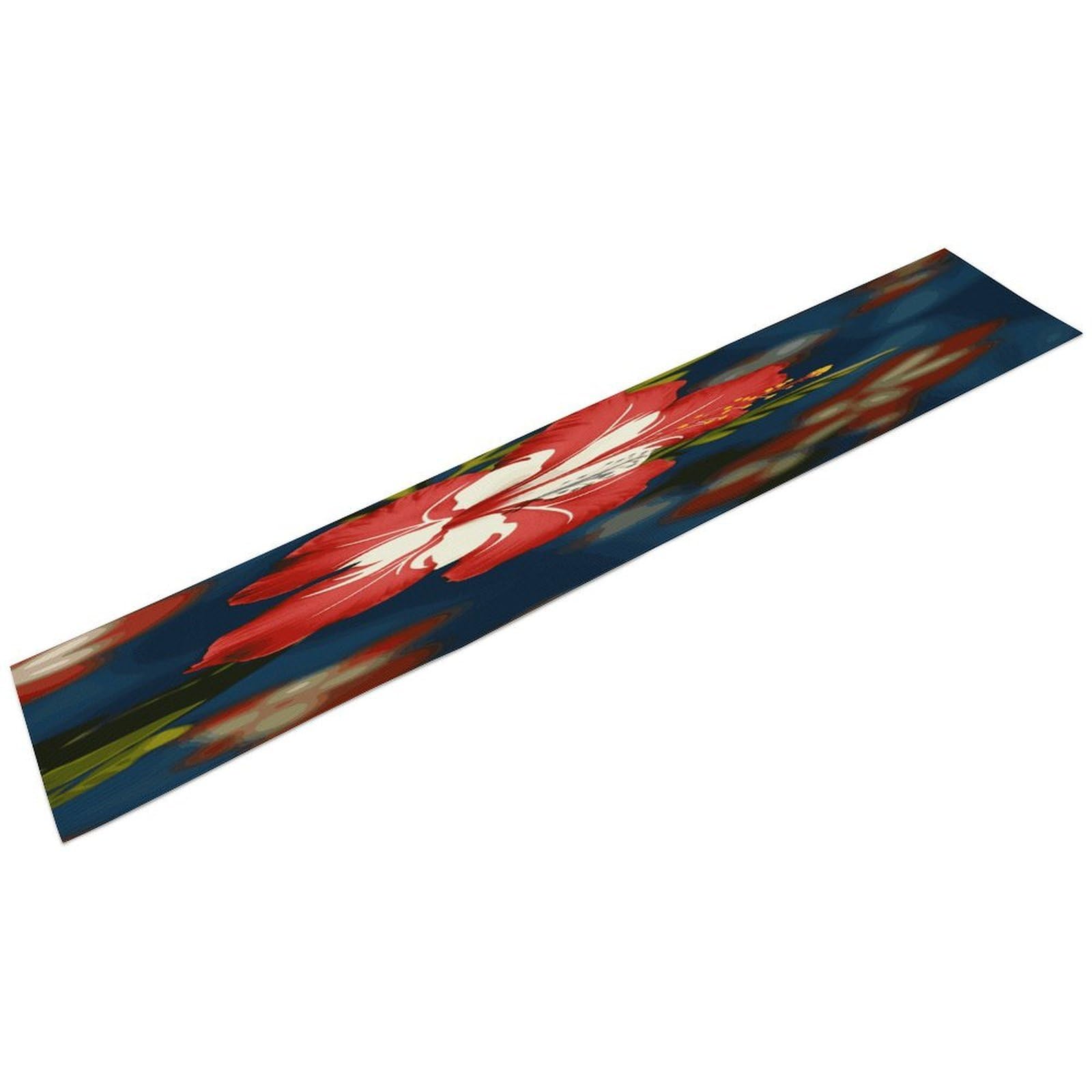 Btcowzrv Style Hawaii Flower Linen Table Runner 72.4 Inches Long, Machine Washable Table Runner For Party Kitchen Dining Table Coffee Holiday Party Decor, 13.4"X72.4"