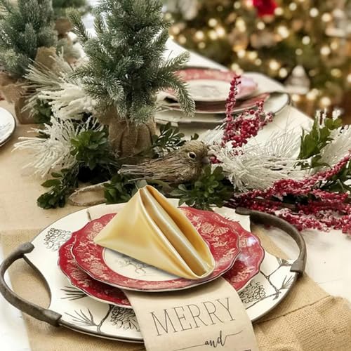Serviettes de table en satin réutilisables décoration fête Noël doré