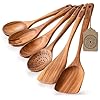 Luxury teak wood utensil set elegant 6 piece cooking ensemble including spoons server scraper spatula expertly crafted for culinary excellence  urban country home decor