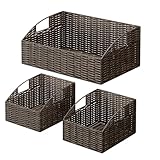 Ollieroo Rattan Storage Baskets, Handwoven Wicker Storage Bins with Built-in Handles, Storage Container Baskets for Shelves, Bedroom, Bathroom,...
