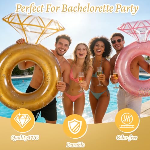 Blublu Park Diamond Ring Inflatable Pool for Adults, Large 120×90cm Floating Ring, Summer Bachelorette Party Float, Bridal Shower, Engagement, Wedding & Pool, Christmas Pool Floats (Gold) by Blublu Park - Used condition - Image 4