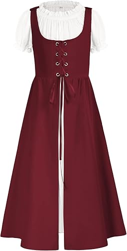 Vestido renacentista para niñas, disfraz de princesa medieval, conjunto de dos piezas, 6-14 años