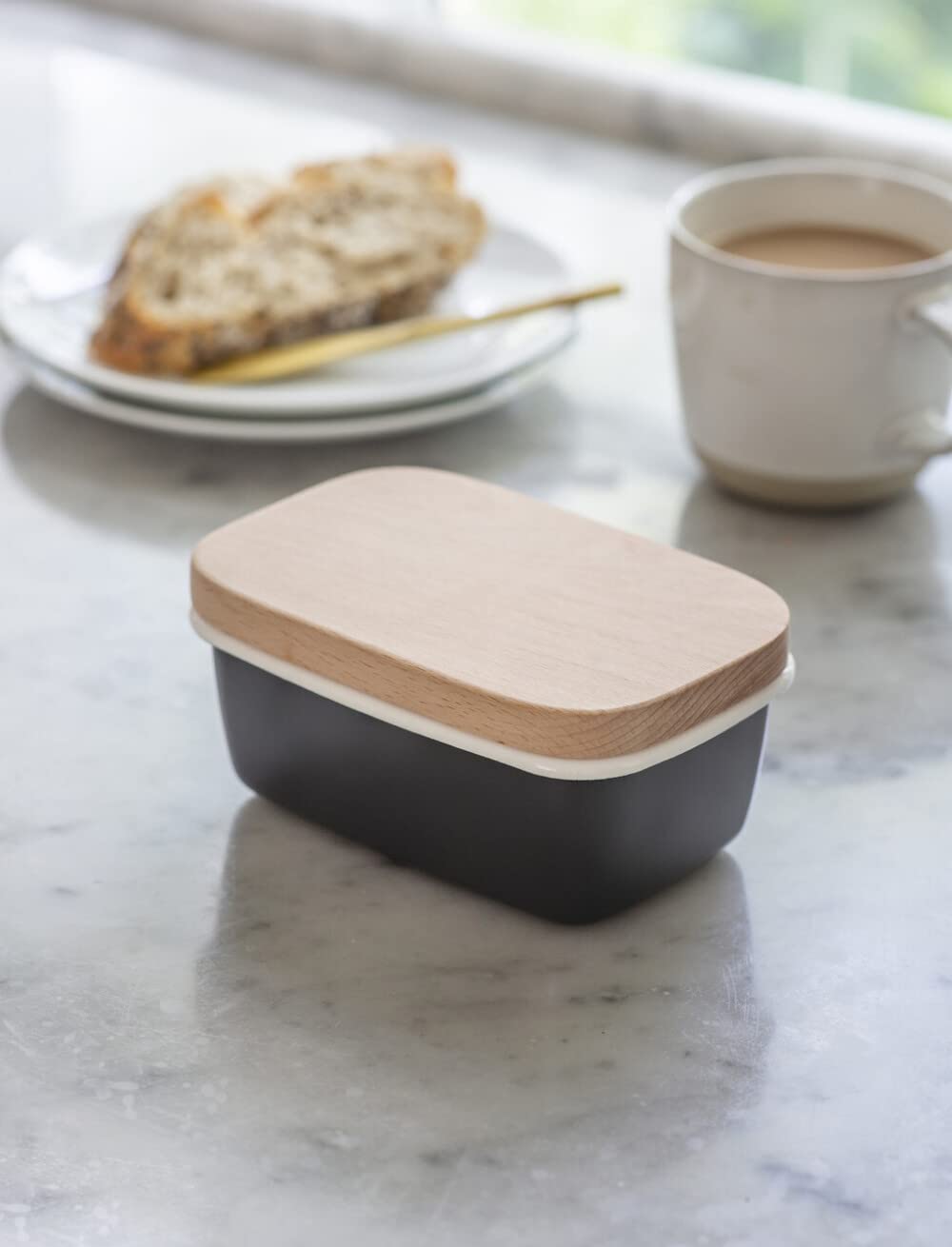 Garden Trading Butterdose mit Holzdeckel in Anthrazit