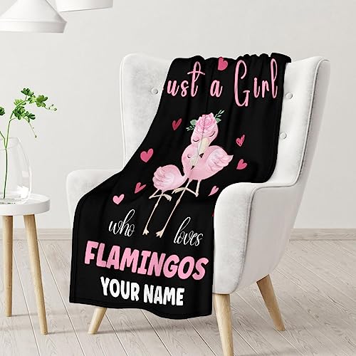 Personalized Flamingo Blanket Gifts with Name - 50x60 Inches Cute Throw for Women & Girls - Black Soft Fuzzy Blankets for Bed, Couch & Living Room